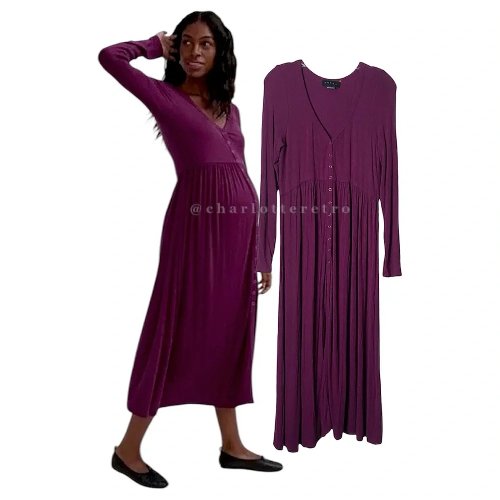 HATCH • The Softest Rib Nursing Dress - Aubergine - Picture 1 of 9